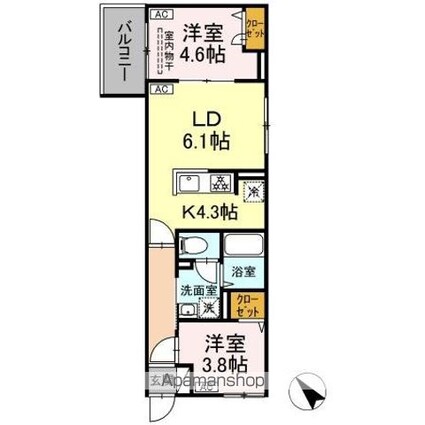 （仮）ＤーＲＯＯＭ白鳥４丁目[2LDK/43.72m2]の間取図