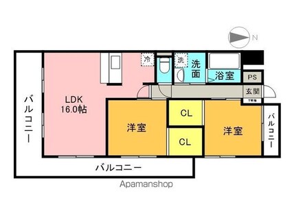 久米ツインタワービル[2LDK/61.57m2]の間取図