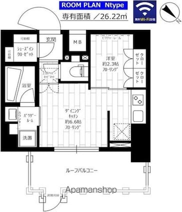 ステージグランデ千歳烏山アジールコート[1DK/26.22m2]の間取図