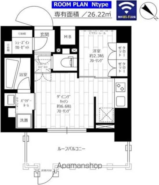 ステージグランデ千歳烏山アジールコート[1DK/26.22m2]の間取図
