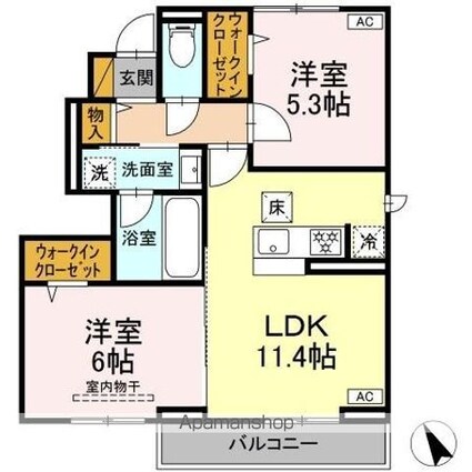 エリオス[2LDK/53.28m2]の間取図