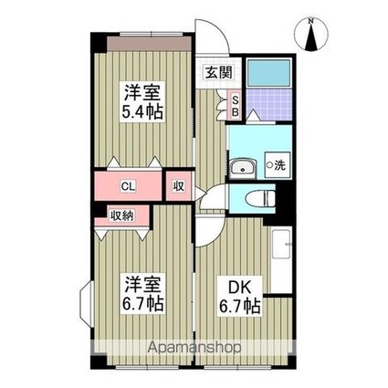 ヴィラモルティ[2DK/46.3m2]の間取図