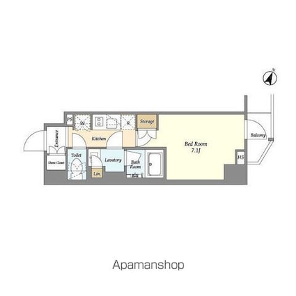 ジオエント山吹神楽坂[1K/25.37m2]の間取図