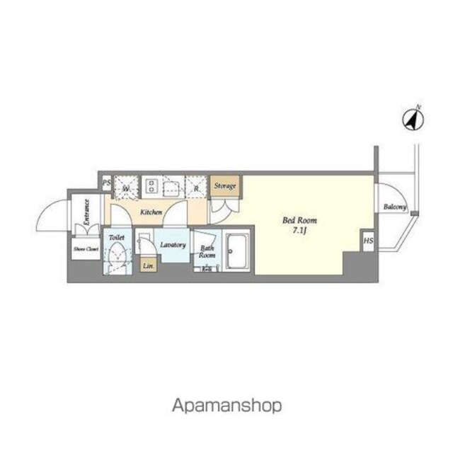 ジオエント山吹神楽坂[1K/25.37m2]の間取図
