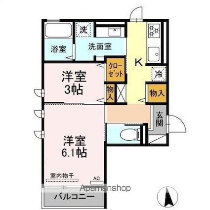 Ｇｒａｎｄｅ　ＣｈｏｕＣｈｏｕＭｏｎｉｃａ[2K/35.41m2]の間取図