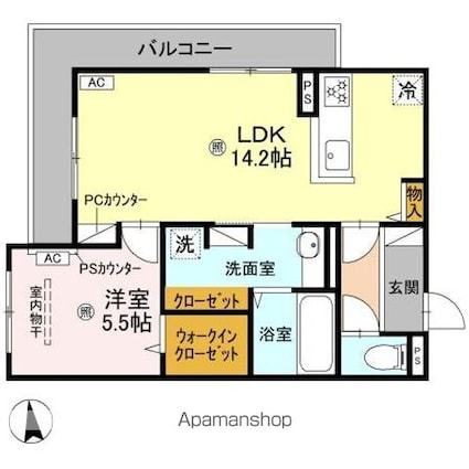 パサログランデ賑町[1LDK/50.73m2]の間取図