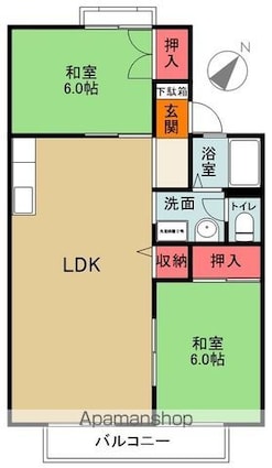 グリーンヒルズ八百真Ｂ棟[2LDK/58.67m2]の間取図