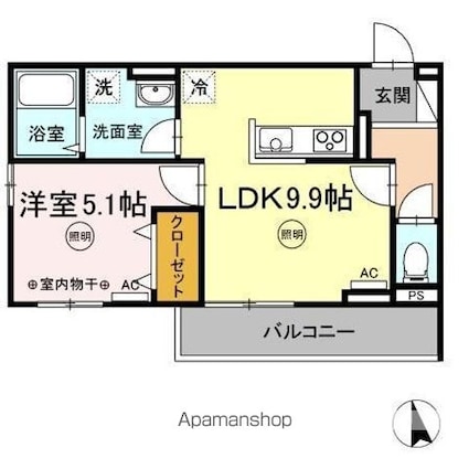 ユニヴェール　Ｂ棟[1LDK/37.68m2]の間取図