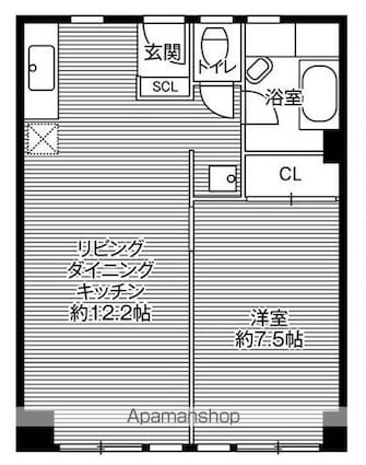 ビレッジハウス城北タワー１号棟[1LDK/44.49m2]の間取図
