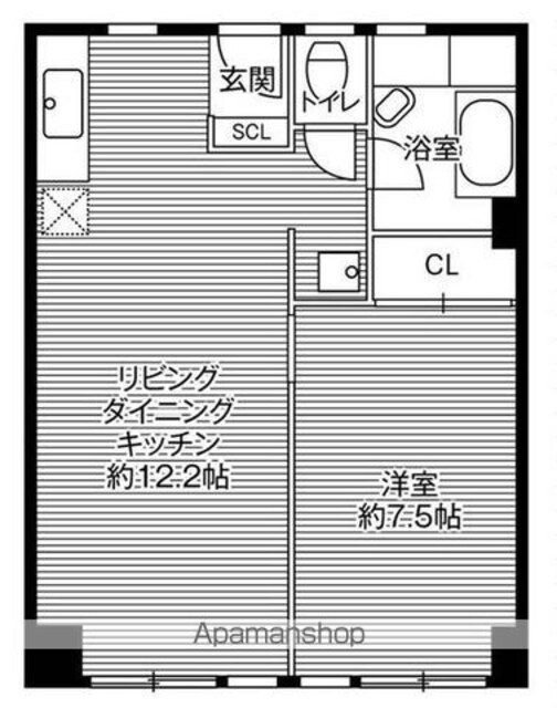 ビレッジハウス城北タワー１号棟[1LDK/44.49m2]の間取図
