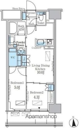 東京都新宿区百人町３丁目[2LDK/45.03m2]の間取図