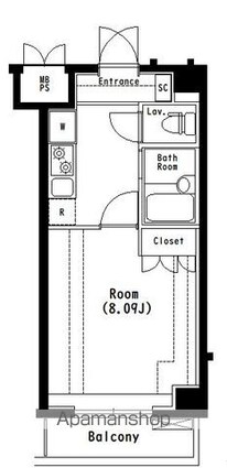 レジオス世田谷尾山台[1K/25.87m2]の間取図