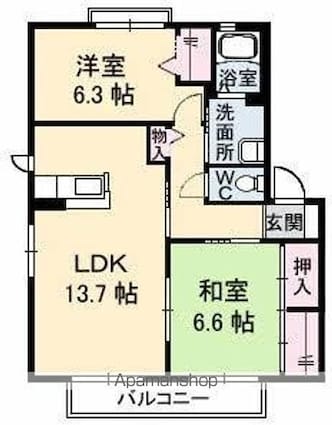グリーンハイツ木太Ａ・Ｂ・Ｃ・Ｄ棟[2LDK/61.6m2]の間取図