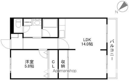 滋賀県甲賀市水口町貴生川２丁目[1LDK/48.5m2]の間取図