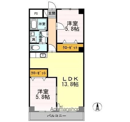 中御所グランバレー　Ａ[2LDK/60.5m2]の間取図