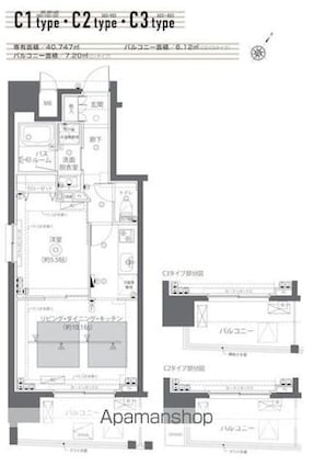 ＺＯＯＭ日本橋蛎殻町[1LDK/40.74m2]の間取図