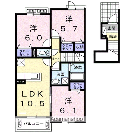 徳島県徳島市中島田町３丁目[3LDK/67.27m2]の間取図