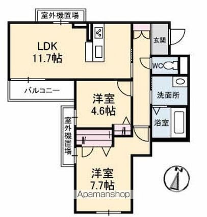 マリヤガーデン今津[2LDK/59.8m2]の間取図