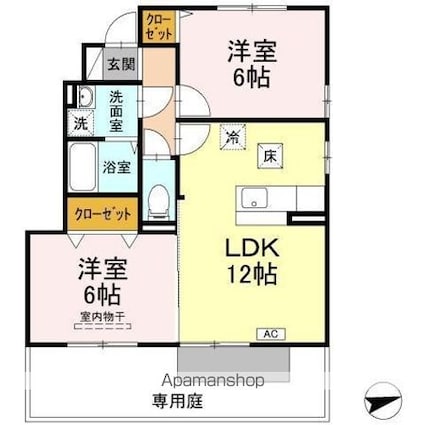 カーサ城北　Ａ棟[2LDK/52.56m2]の間取図