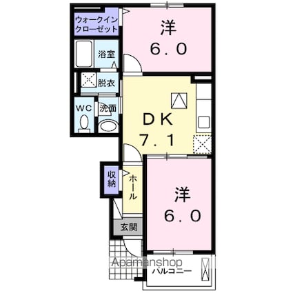 ラフレシールＣ[2DK/45.33m2]の間取図