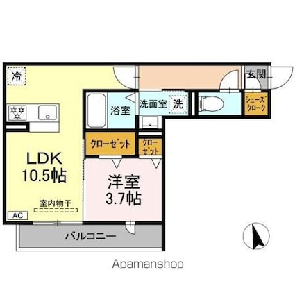 （仮称）ＤーＲＯＯＭ下池川町[1LDK/36.87m2]の間取図