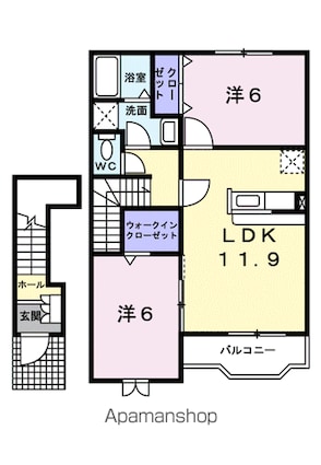 アンジュベリーＢ[2LDK/58.8m2]の間取図