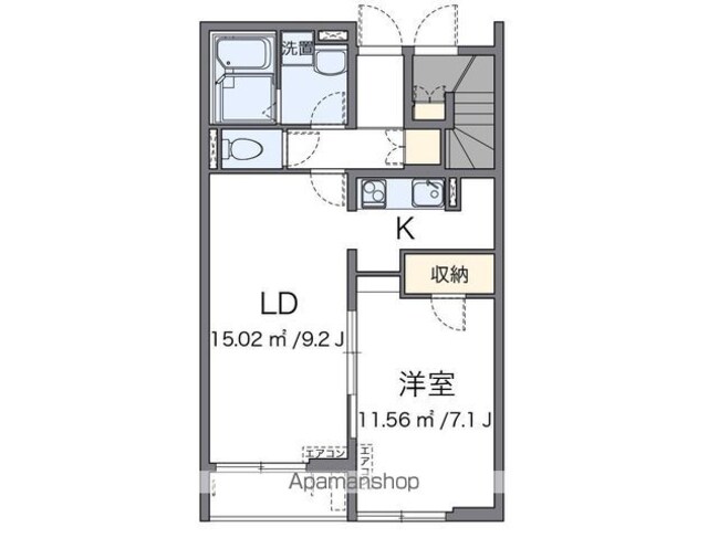 クレイノクオーレ狭山[1LDK/42.72m2]の間取図