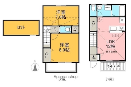 ハイドリーム花園　Ａ棟[2LDK/65m2]の間取図