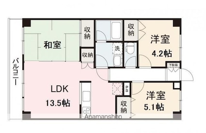 オレンジコート高松　[2LDK/66m2]の間取図