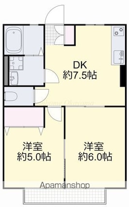 岡山県岡山市北区門前[2DK/40.33m2]の間取図
