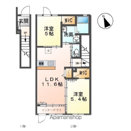 ルチェ・ソラーレ上山[2LDK/57.5m2]の間取図