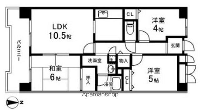 ファミリエール宮城野西館[3LDK/64.8m2]の間取図