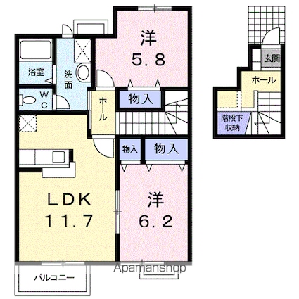カリーノ・パレスⅡ[2LDK/64.43m2]の間取図