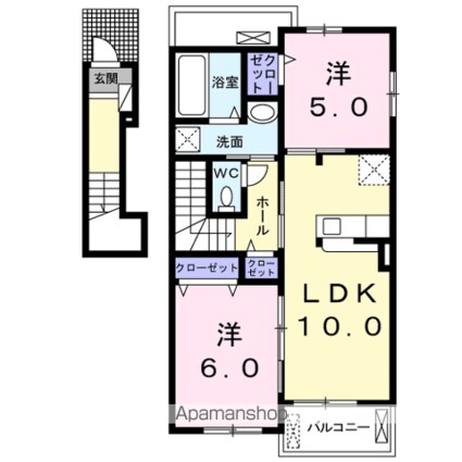 グローリー竹崎　Ⅱ[2LDK/53.75m2]の間取図