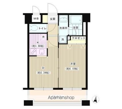 パークヒル三ツ沢[1DK/32.35m2]の間取図
