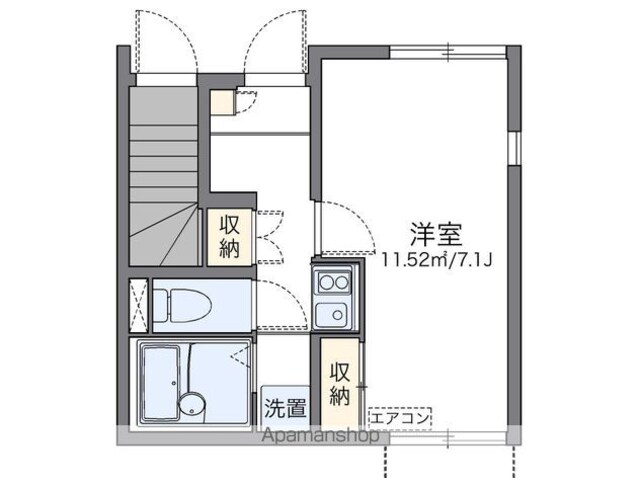 レオネクストハッピネスⅢ[1K/21.9m2]の間取図