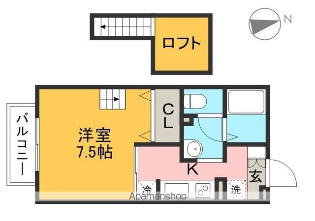 ミントグリーン[1K/26.8m2]の間取図
