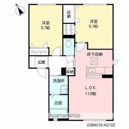 パンシオン・クレール　Ａ棟[2LDK/53.28m2]の間取図