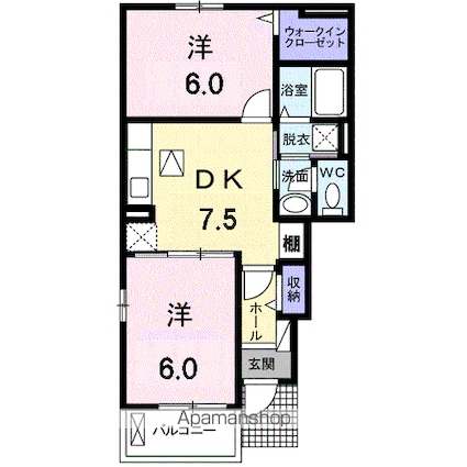 プリエ[2DK/46.06m2]の間取図