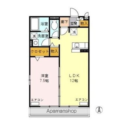 東京都昭島市上川原町３丁目[1LDK/45.04m2]の間取図