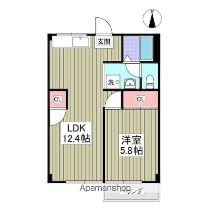 グリーンハイツホリ[1LDK/38.7m2]の間取図