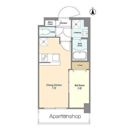 ドゥーエ青砥[1DK/25.44m2]の間取図