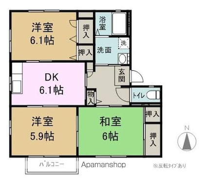 ビレッジアスカＡ[3DK/58.6m2]の間取図