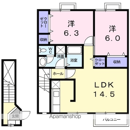 ウエストピークⅡ[2LDK/63.87m2]の間取図