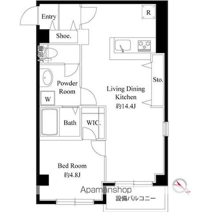 マリエッタ町屋[1LDK/44.07m2]の間取図