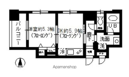 エルラッソ入谷[1DK/30.18m2]の間取図