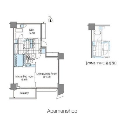 コンフォリア新宿イーストサイドタワー[1LDK/72.69m2]の間取図