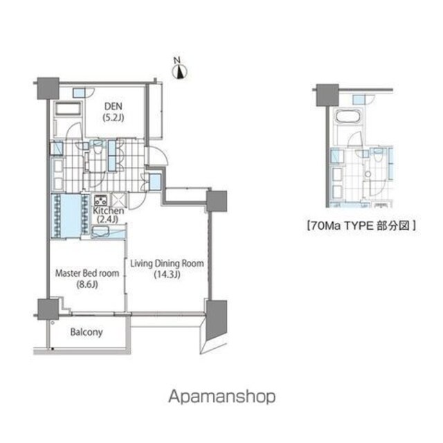 コンフォリア新宿イーストサイドタワー[1LDK/72.69m2]の間取図