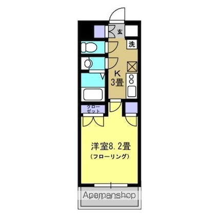 ヴィルヌーブ柏[1K/27.2m2]の間取図