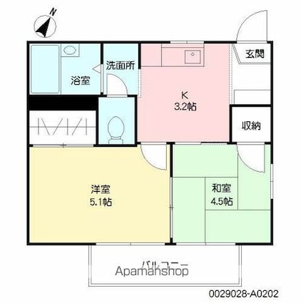 サンシャイン平野Ⅱ　壱番館[2K/30m2]の間取図